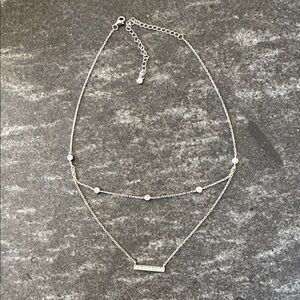 Delicate Sterling Silver Layered Bar Necklace with CZ crystal Accents